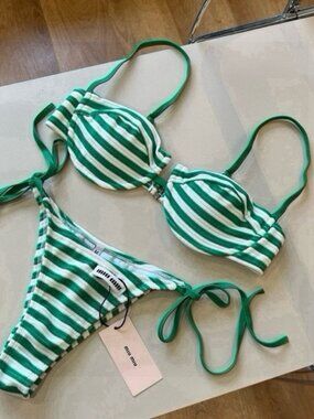 Miu Miu Striped Bikini Top & Bottom Set